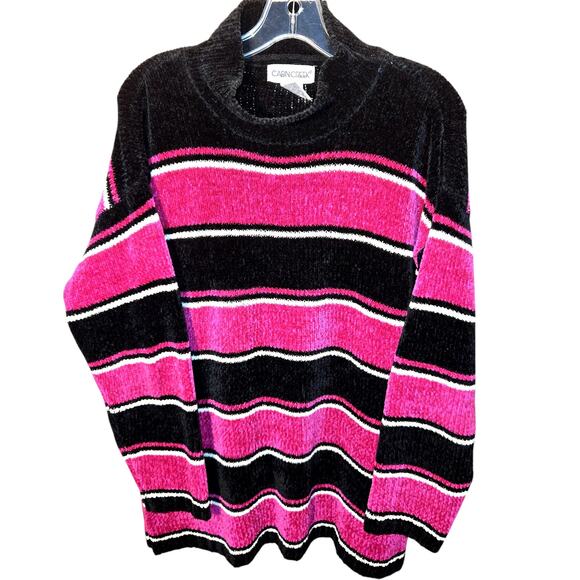 Cabin Creek Large Black Pink Striped Women's Sweater Misses Size 12 14 L - Picture 1 of 4